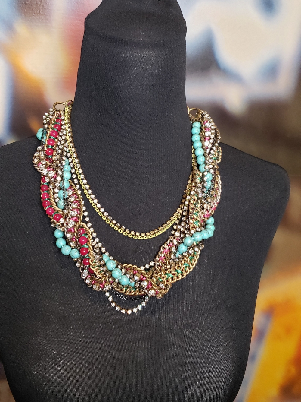 Stella & Dot Bamboleo Statement Necklace in Turquoise and Fuchsia
